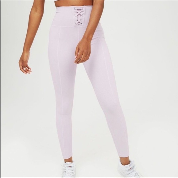 aerie Pants - Aerie Offline Lilac Ribbed High Waisted Lace Up Leggings